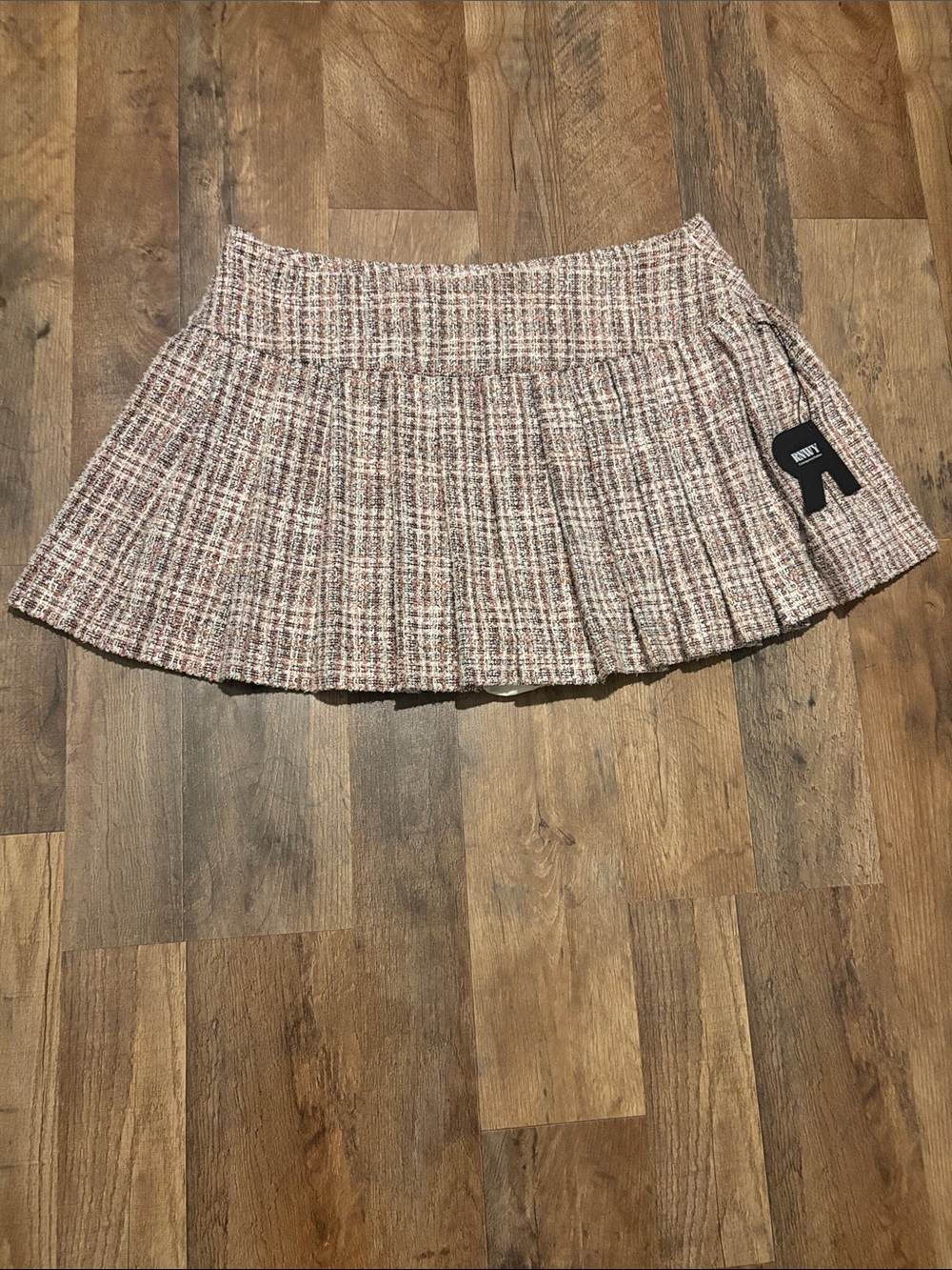 Pleated Tweed Mini Skirt in Pink and Cream by Mint
